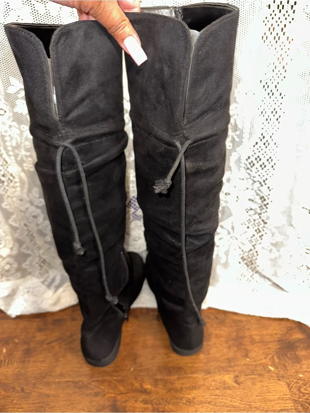 Black Over-the-Knee Women's Boots - Suede-Look Tall Boot